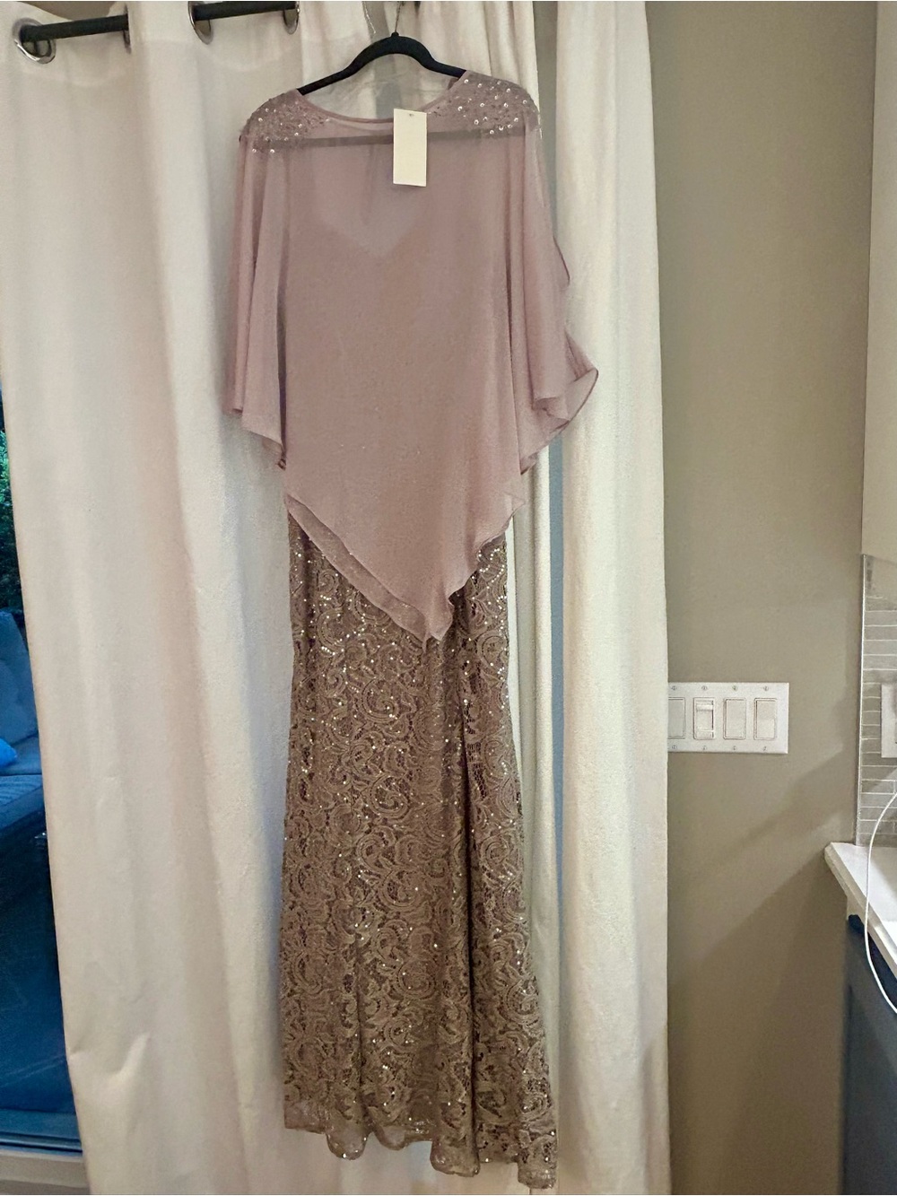 Elegant Beaded Mauve/Champagne Evening Dress Set